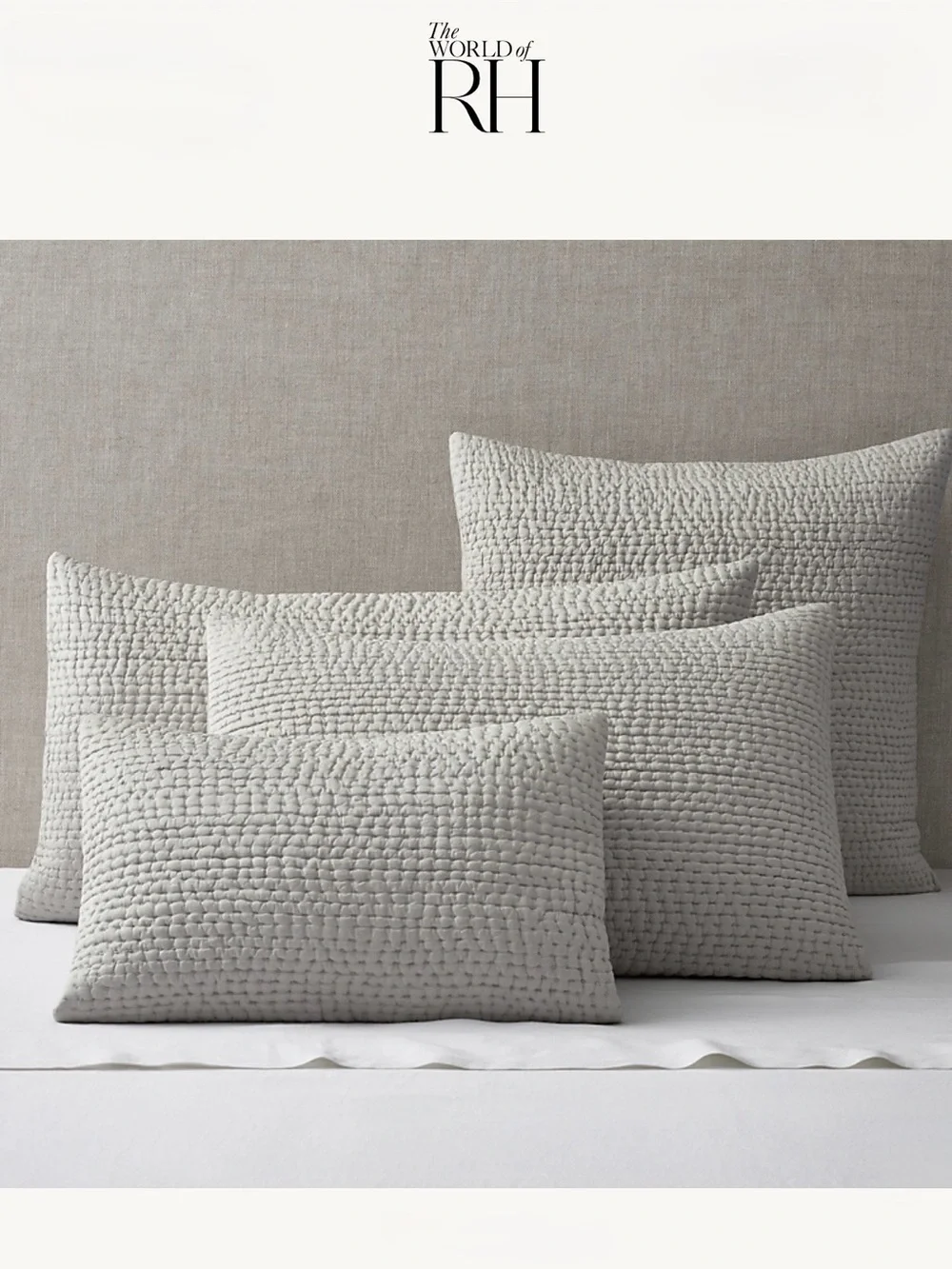 RH Silk Pick Stitch Shams Pair - Mist Grey NWT